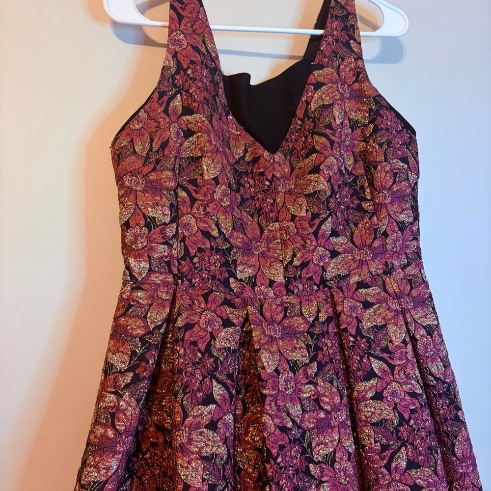 Floral Midi Dress in Pink and Gold